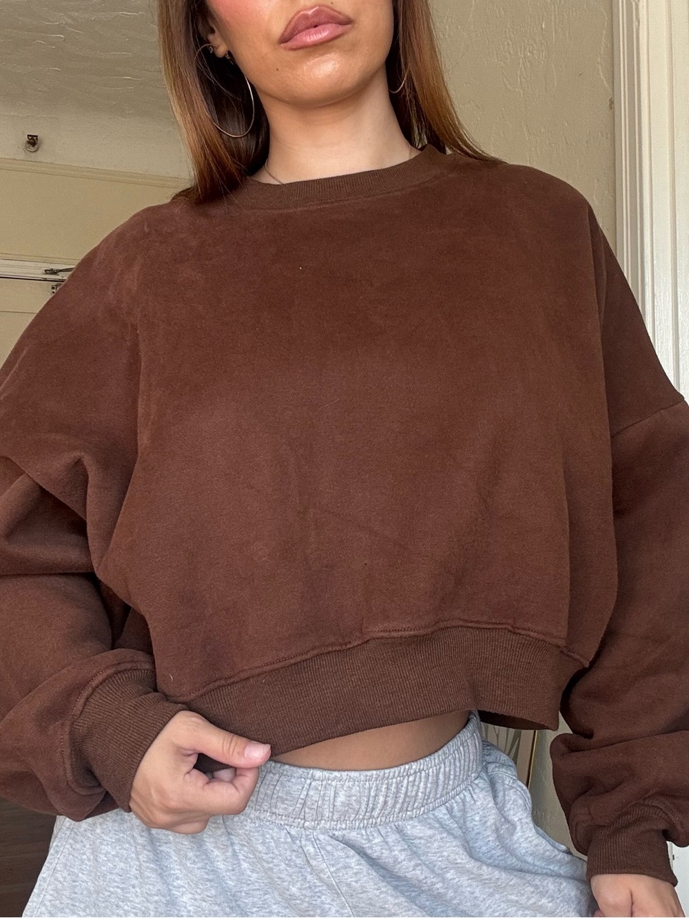 NWOT - fleece oversized crop sweatshirt